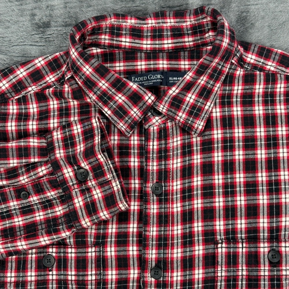 Faded‎ Glory Button Down Shirt Mens XL Red Black Plaid